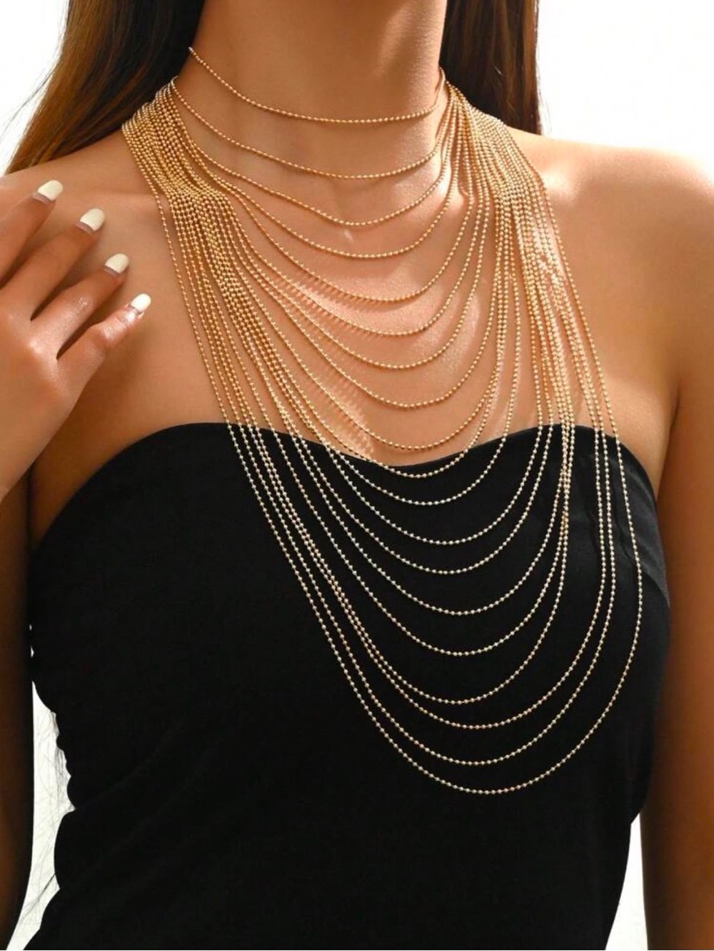 Layered Gold Beaded Collar Necklace